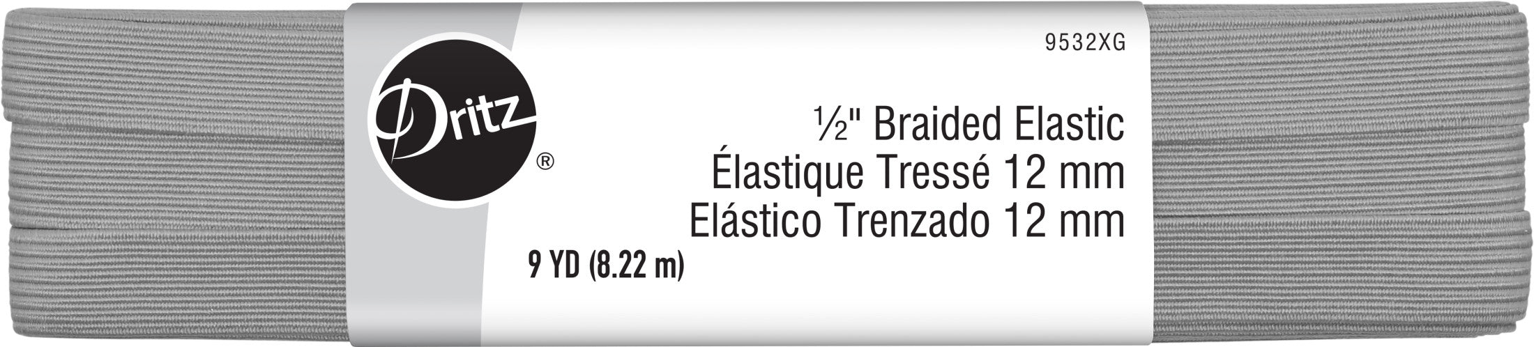 Dritz Élastique Tressé Gris 12 mm 9 Yards