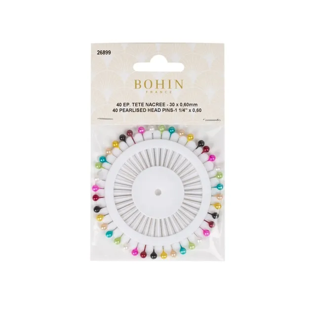 Bohin épingles tête plastique nacrée 30mm acier x40 tissu