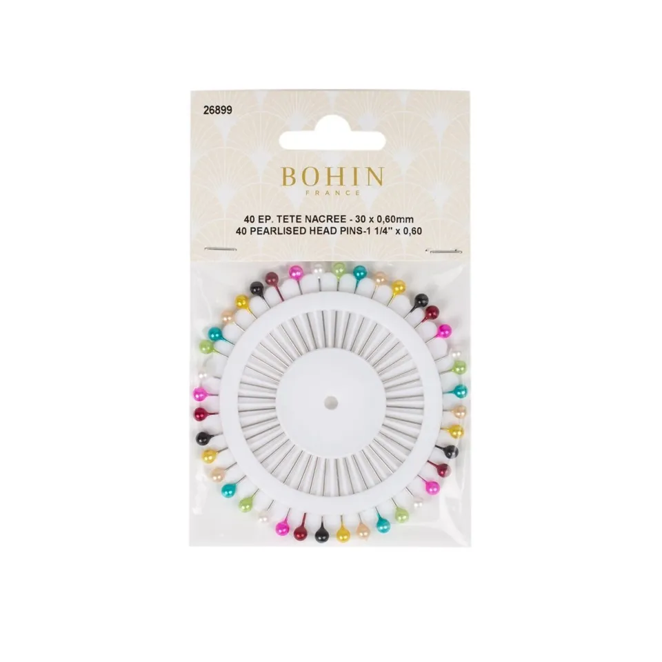 Bohin épingles tête plastique nacrée 30mm acier x40 tissu