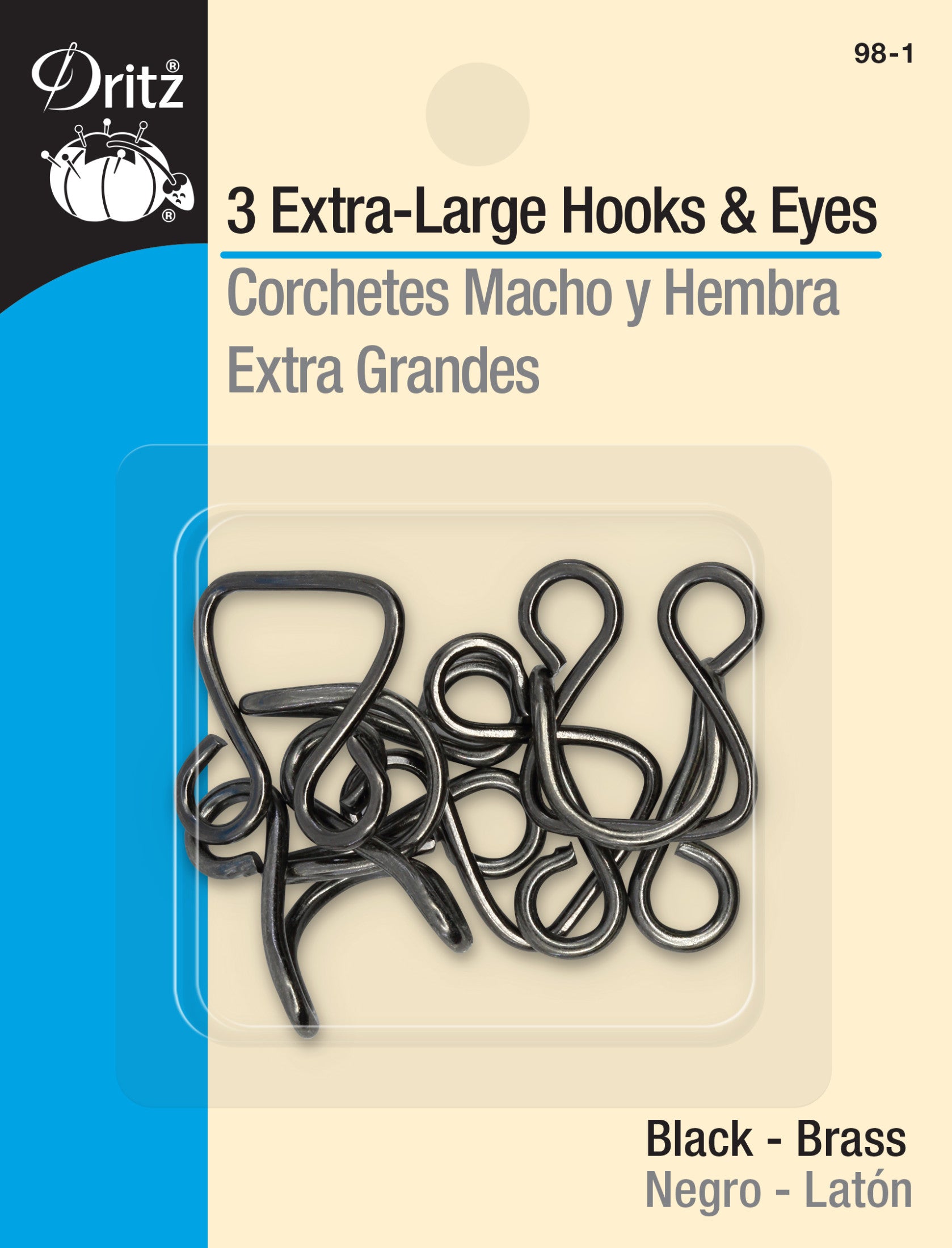 Dritz Agrafes Jupe Noires Extra-Larges Métal x3