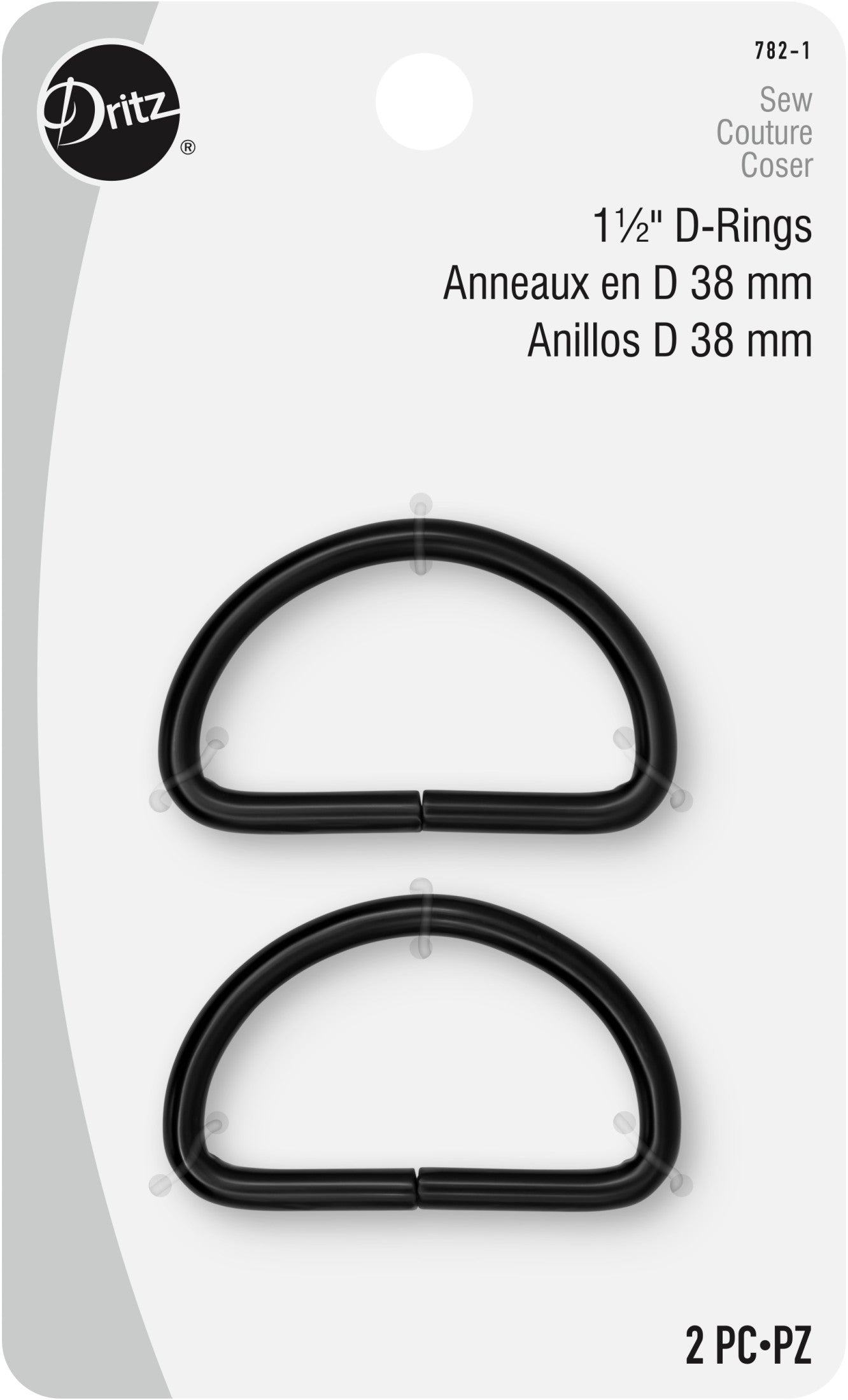 Dritz anneaux en D noirs 38 mm sangle 2 pcs
