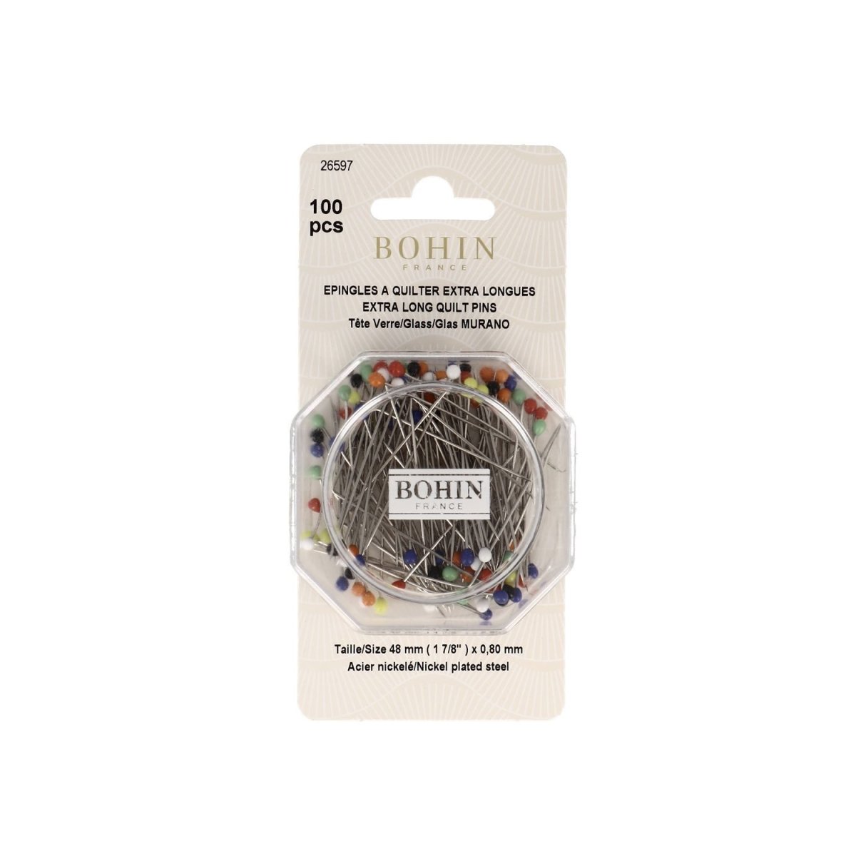 Bohin Épingles épingles verre extra-longues 48 mm boîte 100