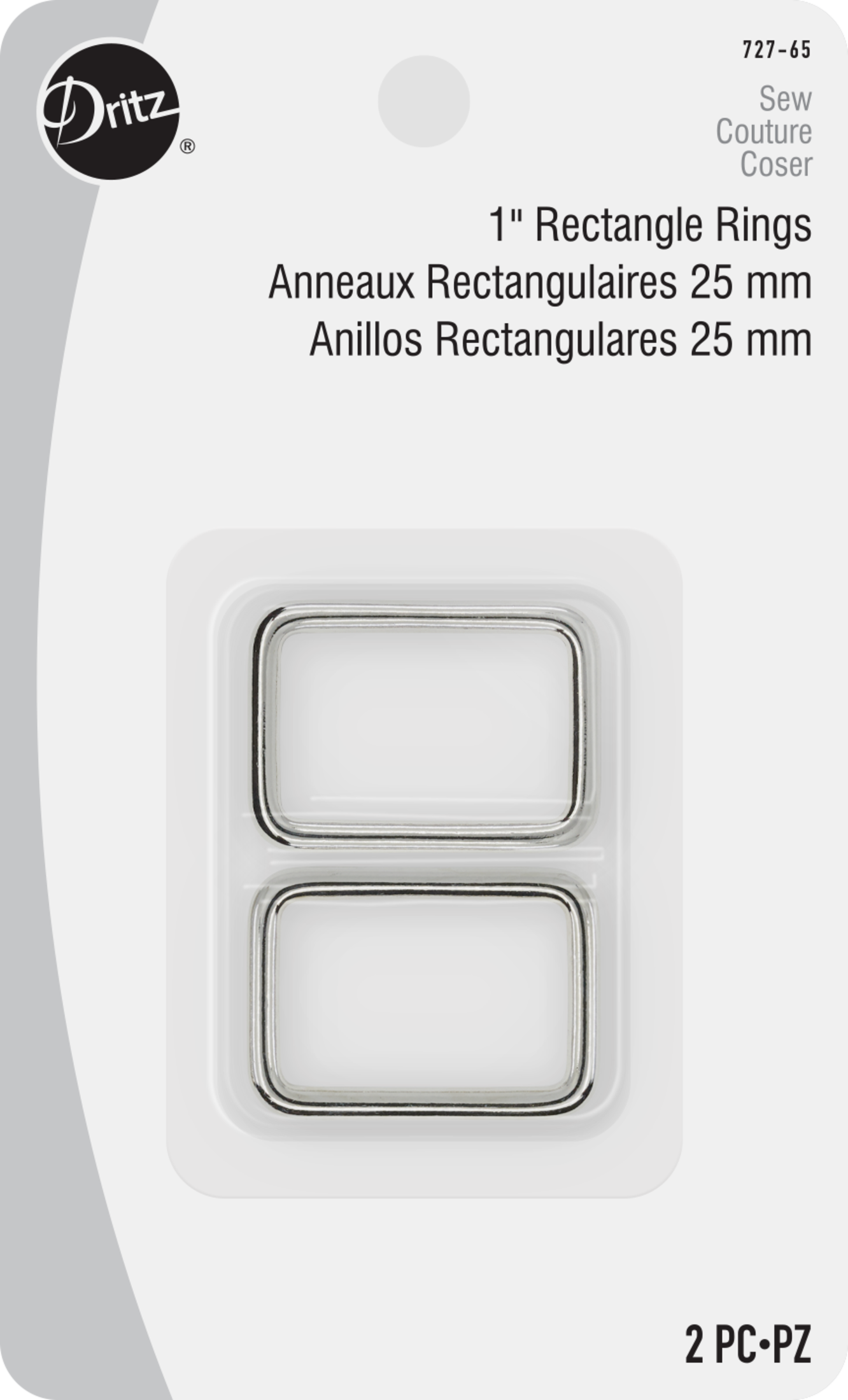 Dritz Rectangle Rings anneaux sac nickel 25 mm lot 2