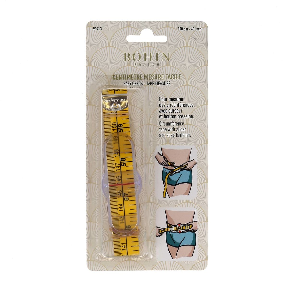 Bohin Mesure Mètre corps jaune 150 cm taille poitrine
