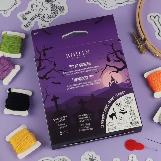 Bohin Halloween kit broderie 20 motifs hydrosoluble