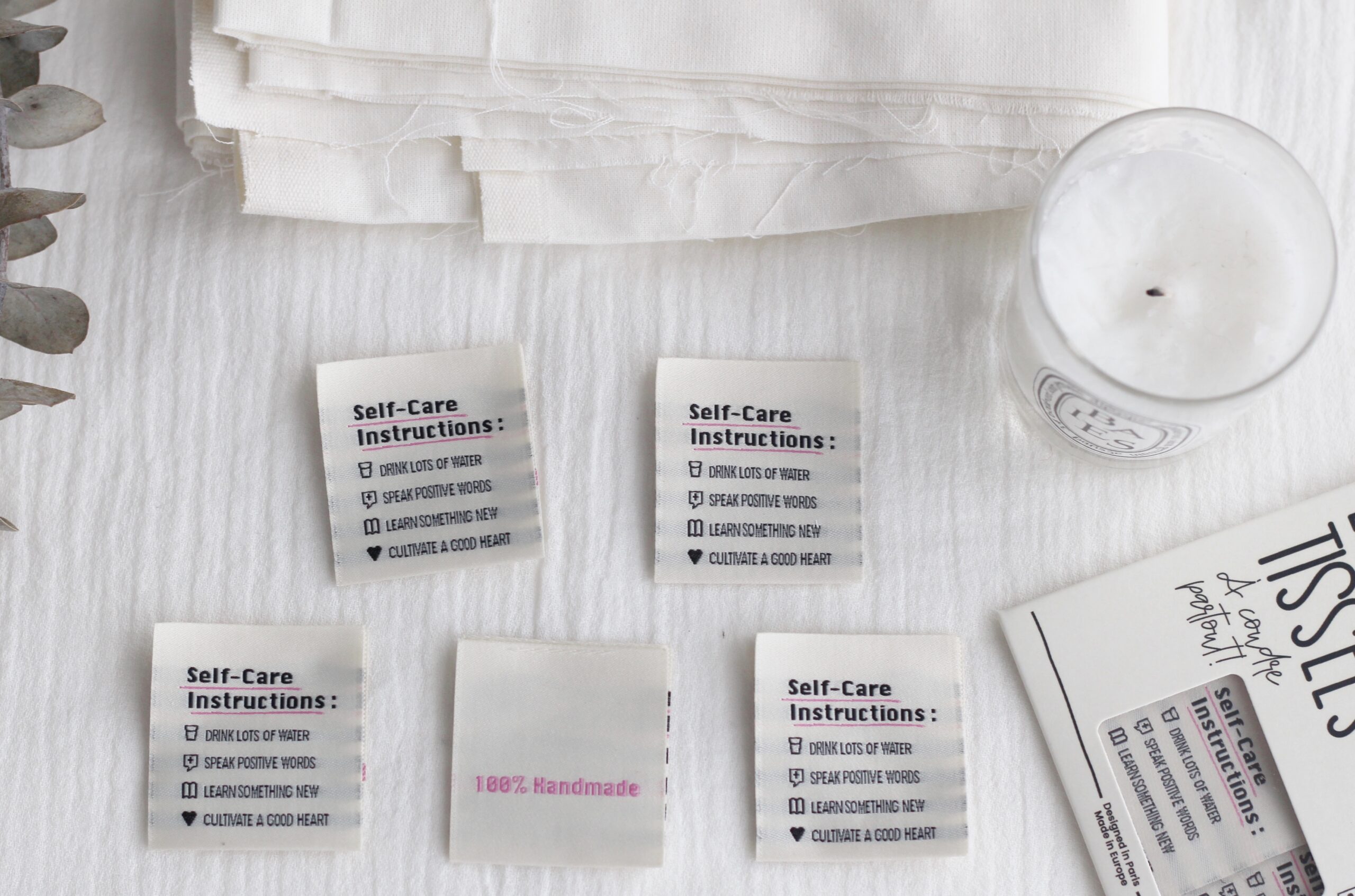 La Petite Maison Couture Selfcare Instructions étiquette tissu x5