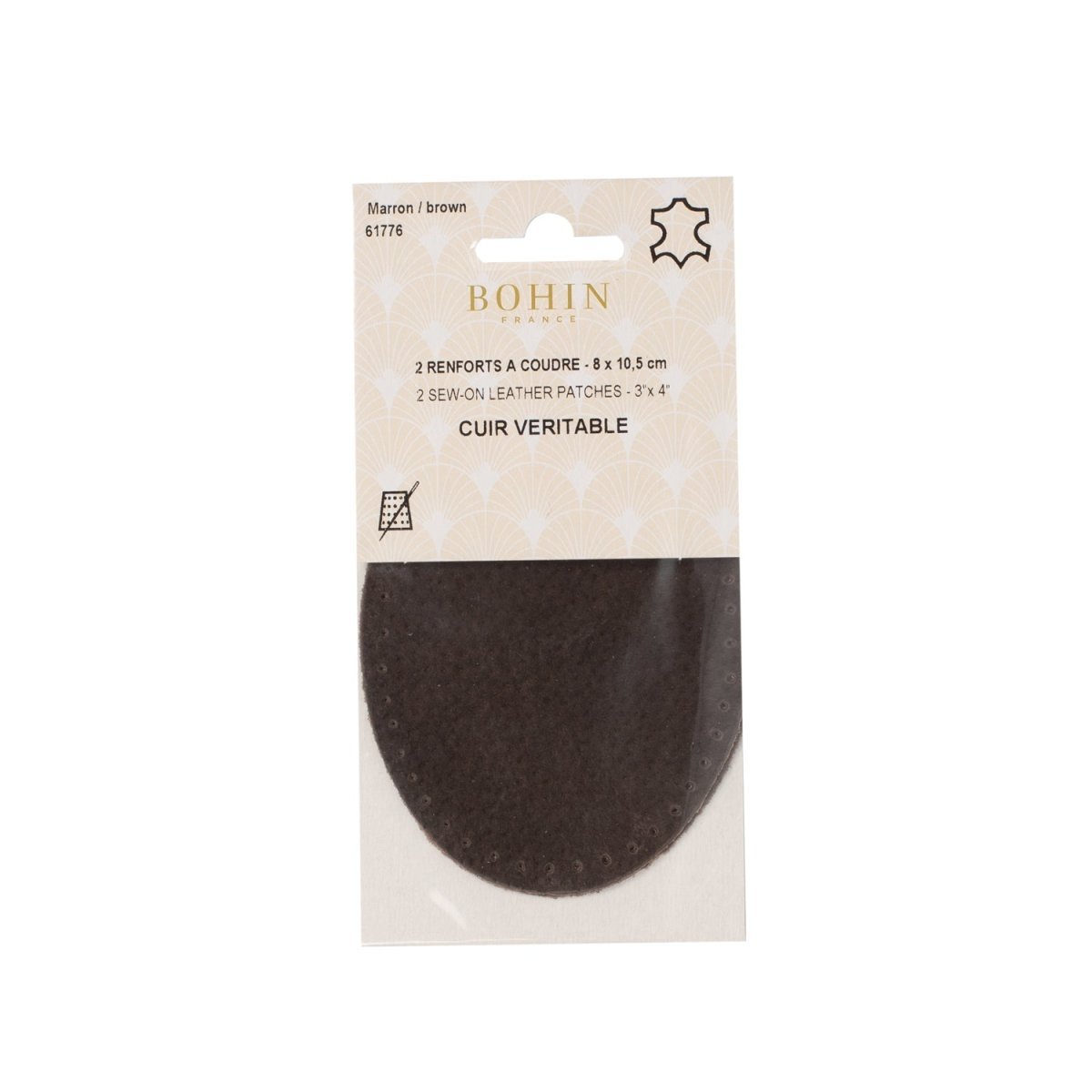 Bohin Renforts Coudes Genoux Cuir à Coudre Tabac Paire