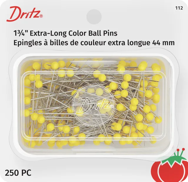 Dritz 112 épingles longues tête boule jaune 44 mm 250 pc