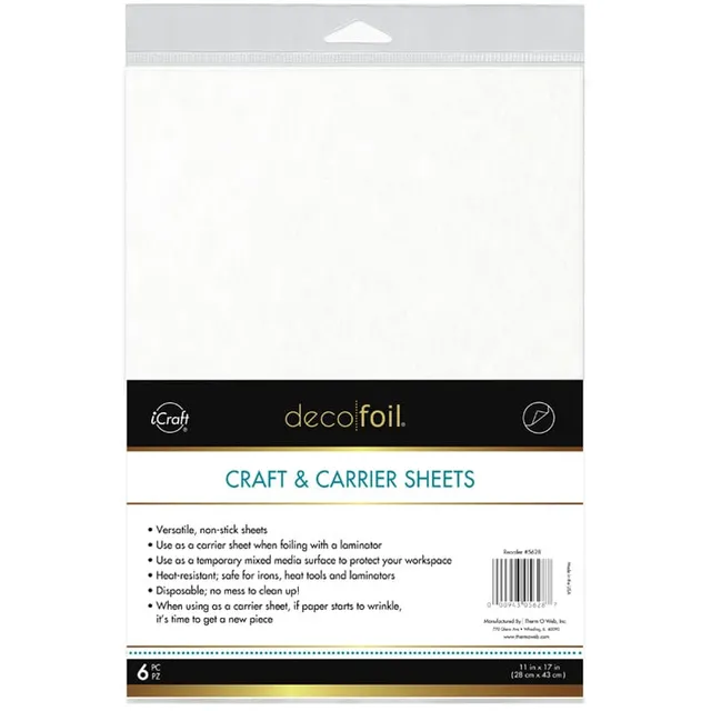 Deco Foil Craft & Carrier Sheets Feuilles Protection 6 Feuilles