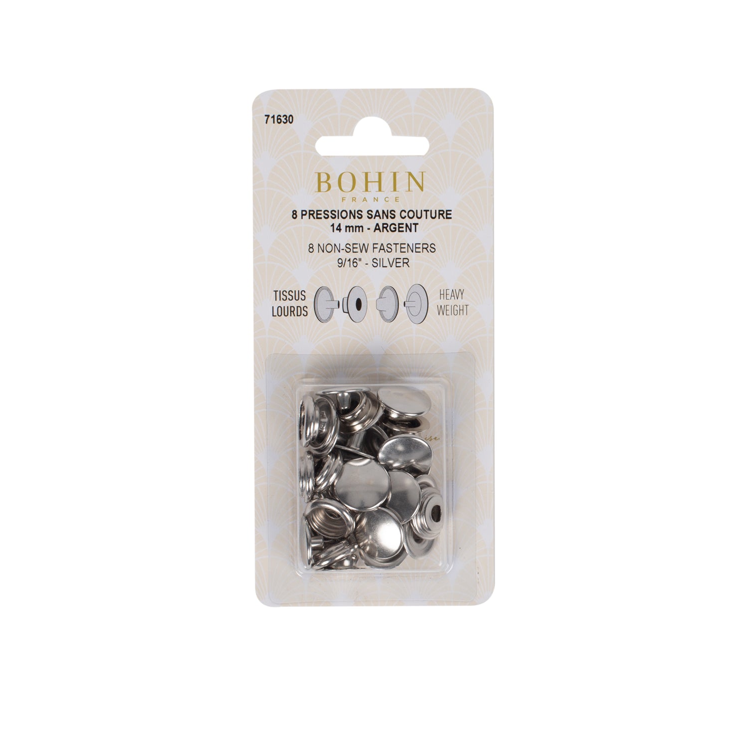 Bohin Boutons et pressions sans couture 14 mm argent x8