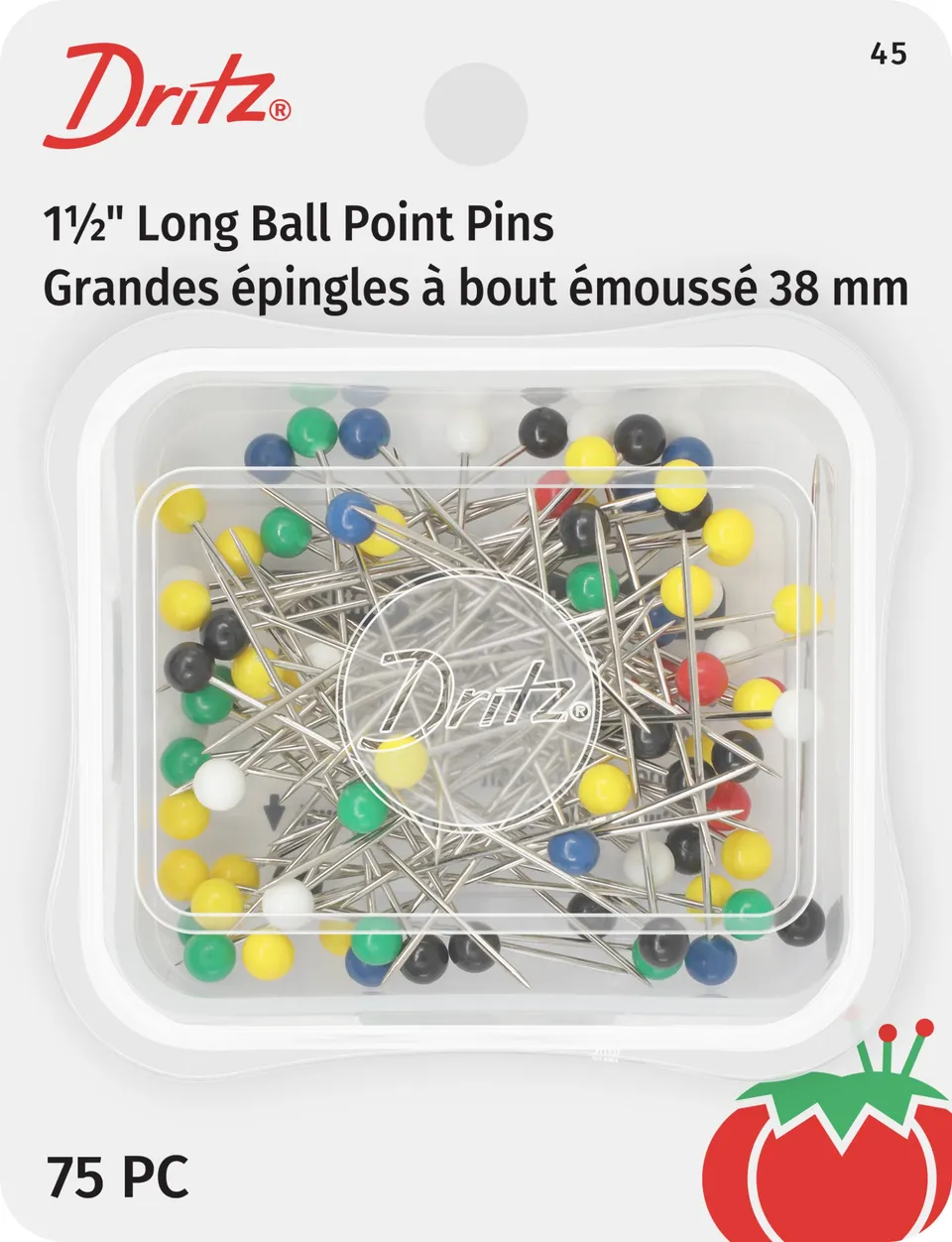 Dritz 45 Épingles Boule Pointe Ronde 75 pcs 38 mm
