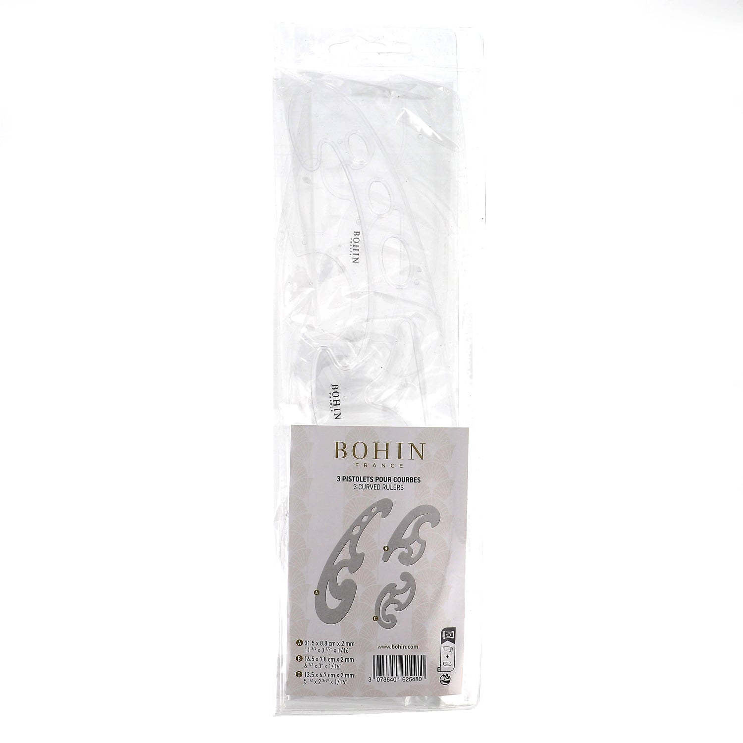 Bohin Mesure Ensemble 3 règles courbes patronage 32/17/14 cm