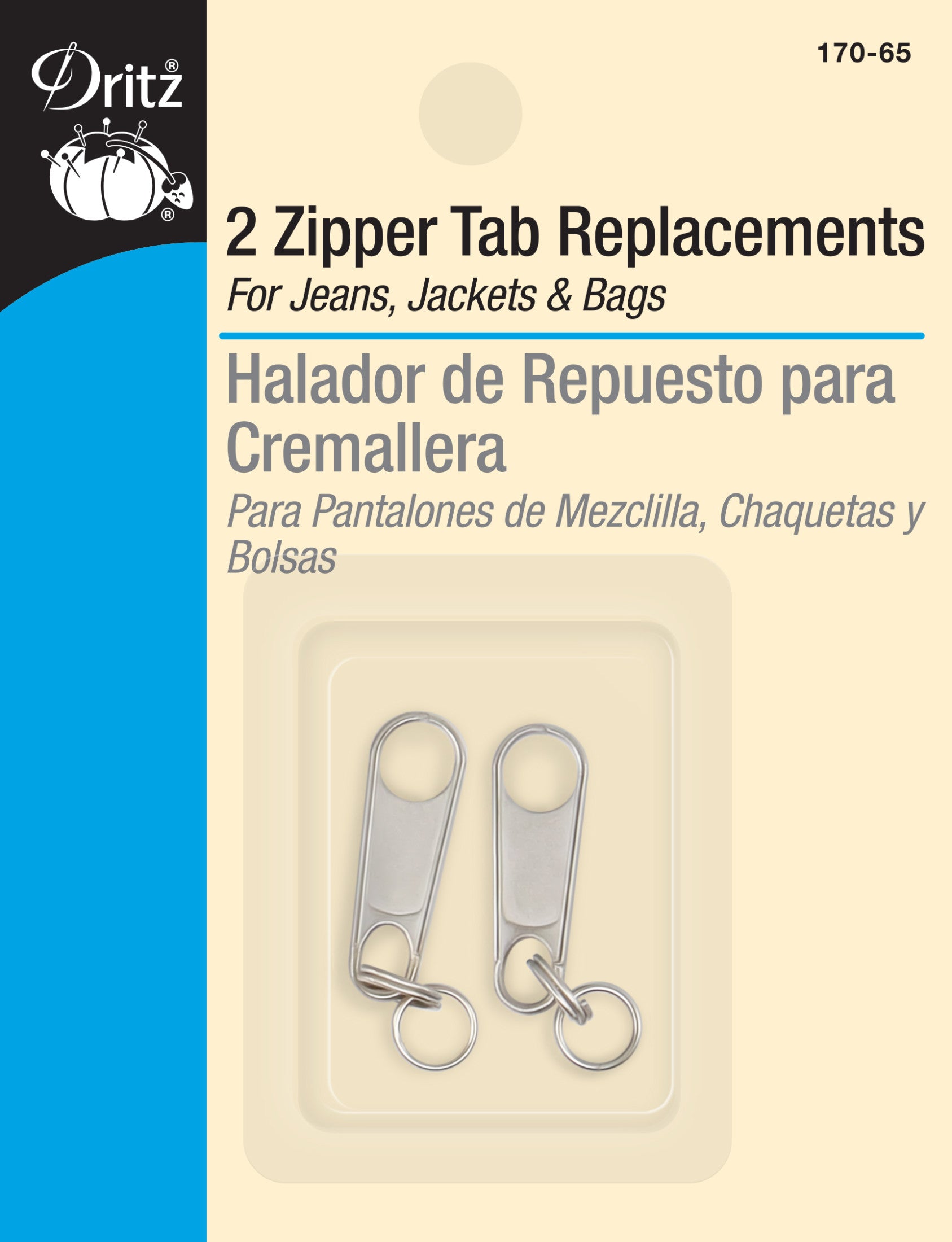 Dritz 170-65 tirettes zip nickel lot de 2 réparation