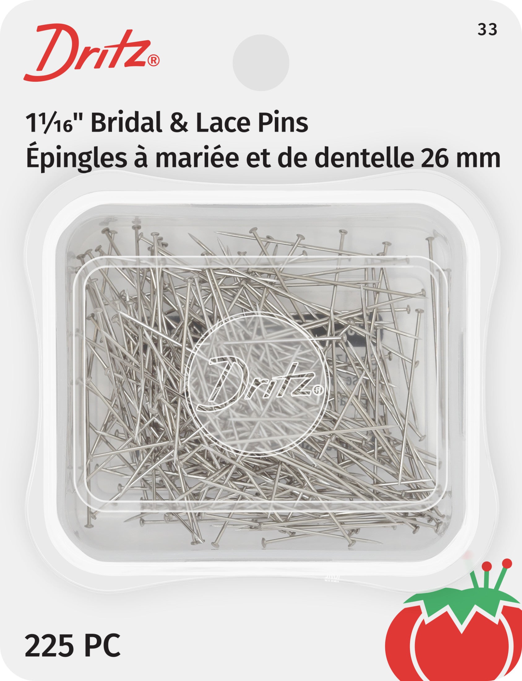 Dritz 33 épingles dentelle nickel 27 mm x225