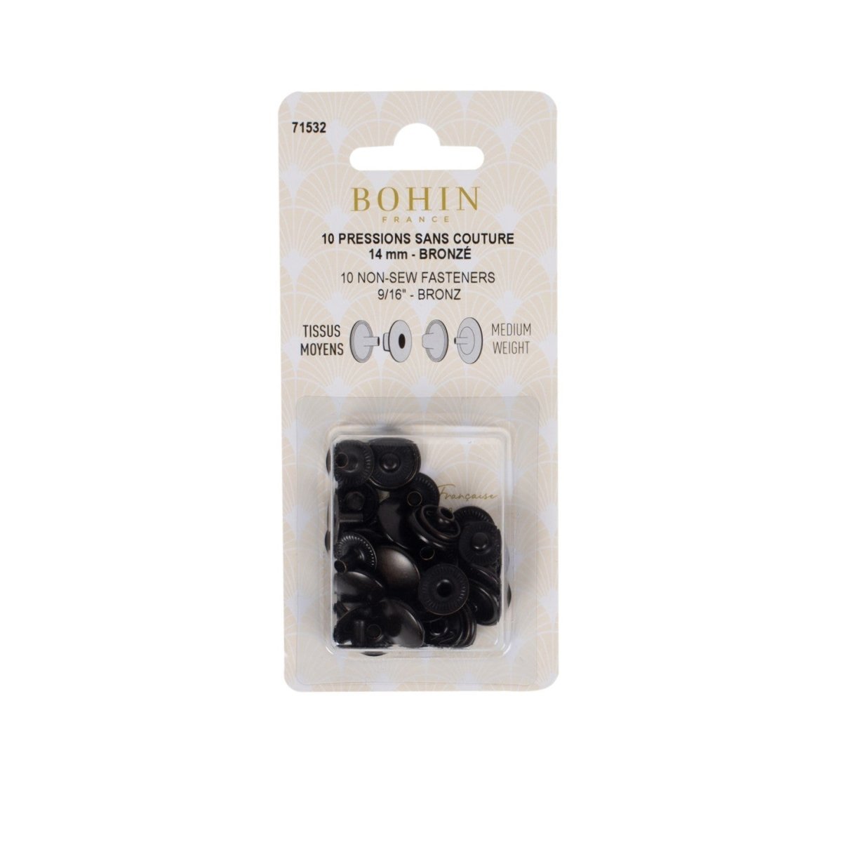 Bohin Boutons pressions sans couture 14 mm bouton pression argent lot 10