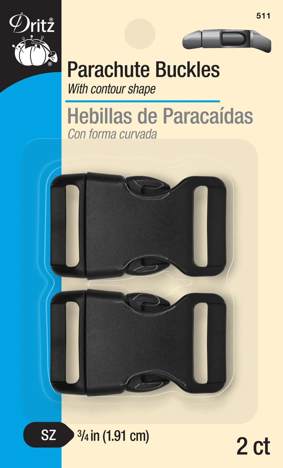 Dritz 511 boucles parachute plastique noir 19 mm lot 2