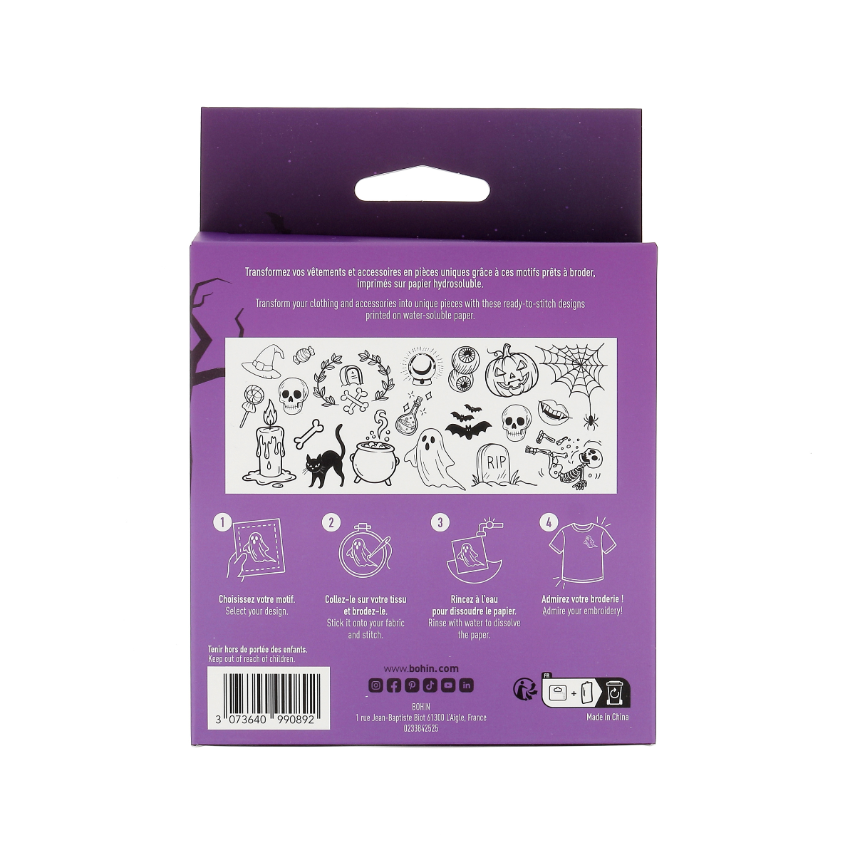 Bohin Halloween kit broderie 20 motifs hydrosoluble