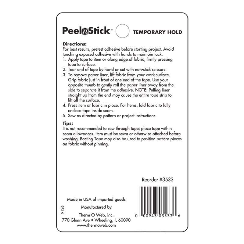 HeatnBond PeelnStick ruban de bâti 3 mm x 7,6 m temporaire