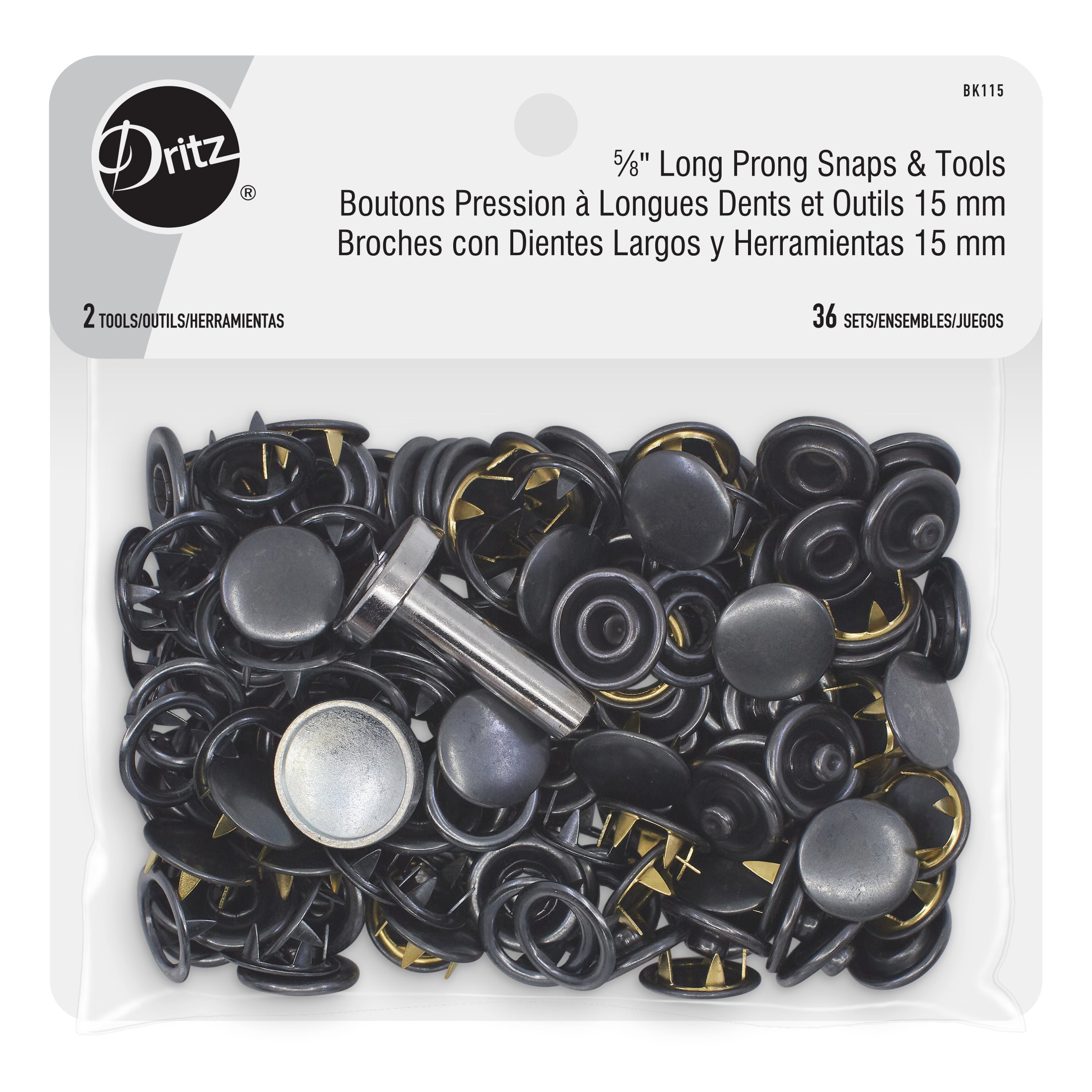 Dritz Fasteners Boutons Pression 5/8" Nickel 36 Jeux Tissu Épais