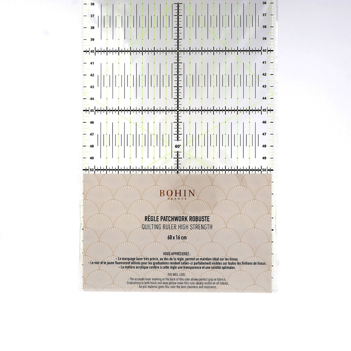 Bohin Mesure Règle patchwork rectangulaire 30 cm x 5 cm