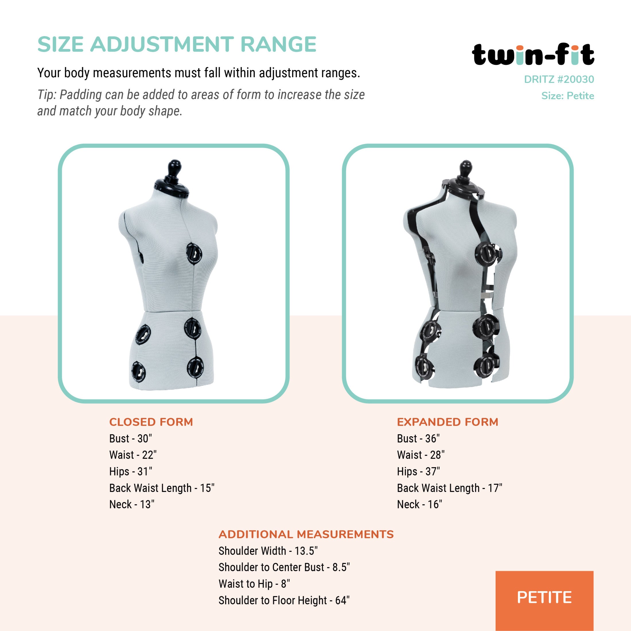 Dritz Twin-Fit mannequin couture réglable taille M