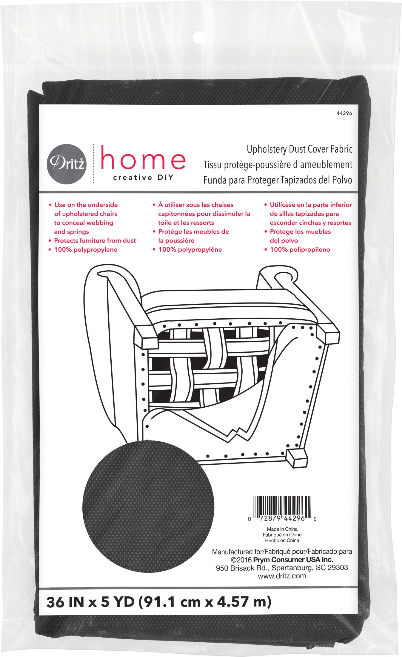 Dritz Tissu fond meuble gris anthracite 4,5 m polypropylène