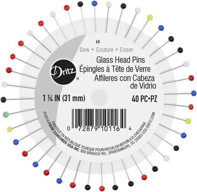 Dritz Glass Head Épingles tête verre 32 mm x100 tissu fin