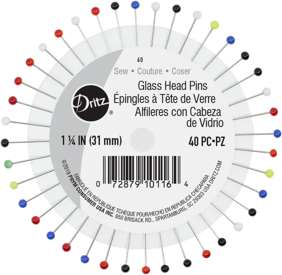 Dritz Glass Head Épingles tête verre 32 mm x100 tissu fin