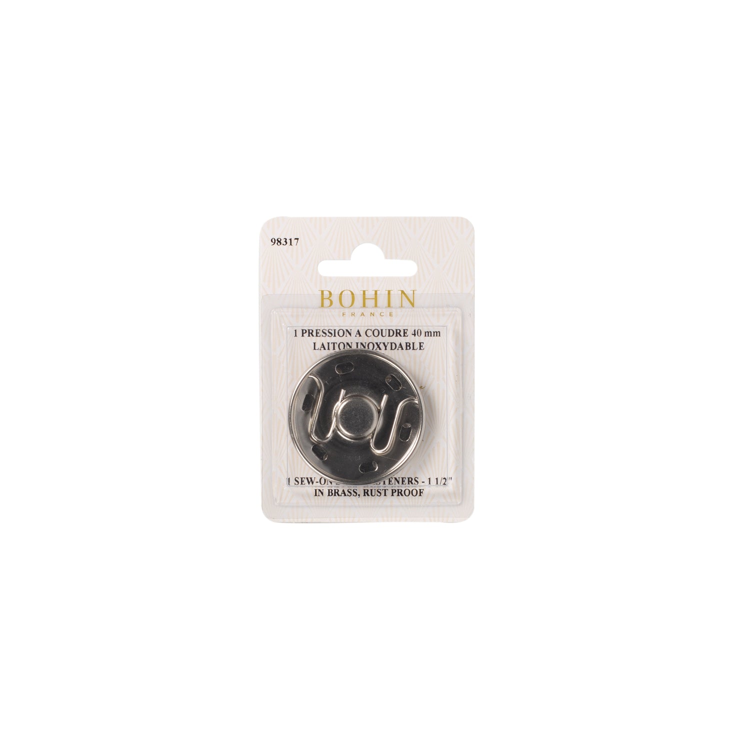 Bohin Boutons et pressions Pressions à coudre argent 30 mm laiton