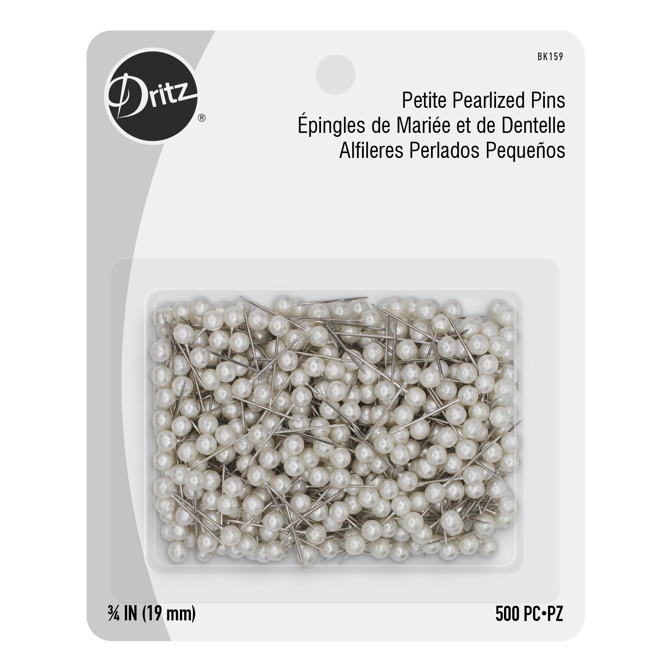 Dritz Petite Pearlized BK159 épingles blanches 500 pcs inox