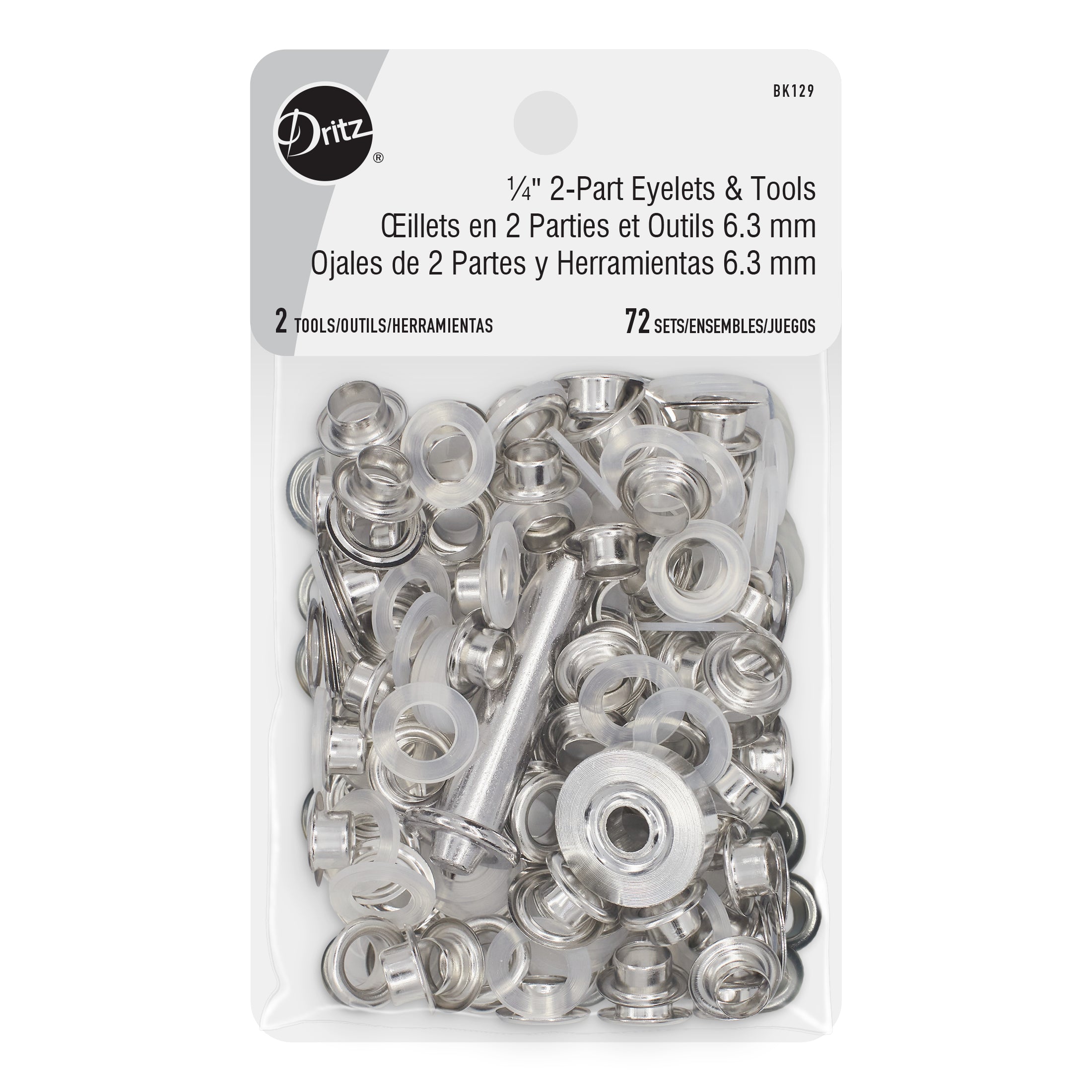 Dritz Oeillets 2 Parties 6 mm x72 Nickel + Outils