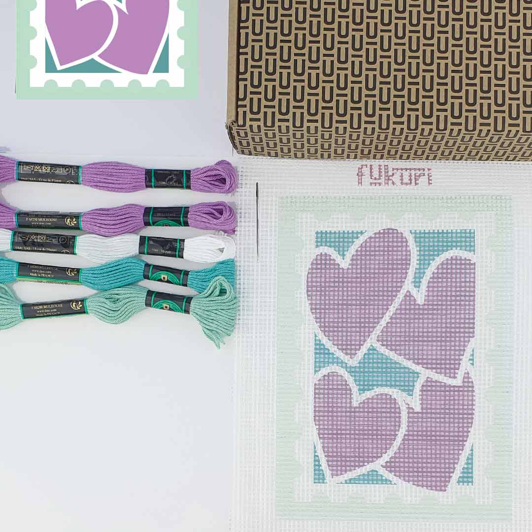 Bohin Fukuri Timbre cœur kit canevas 13x18 cm débutant