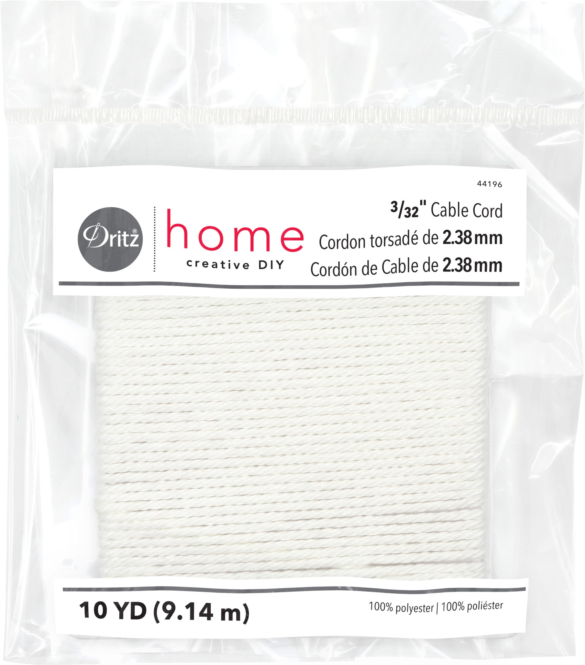 Dritz Elastics Cordelette Polyester Blanche 2,4 mm 9 m