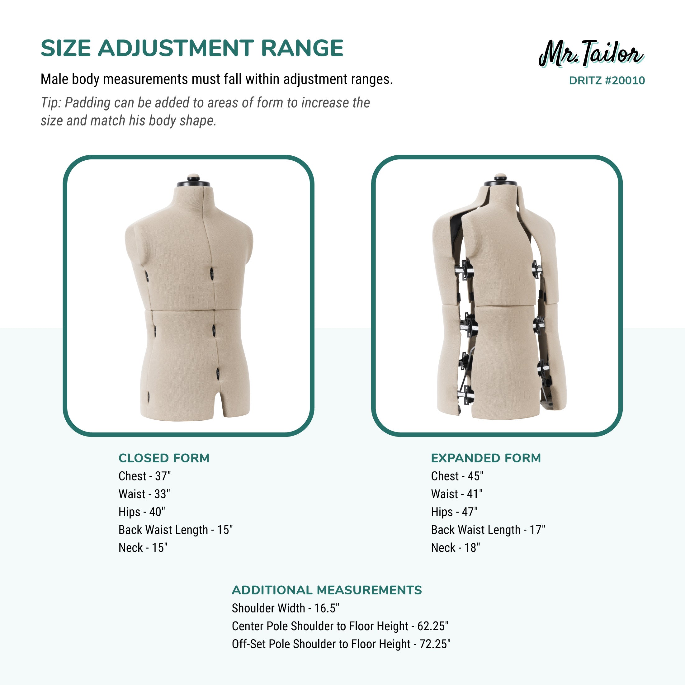 Dritz Adjustable Dress Forms Mr Tailor mannequin homme réglable