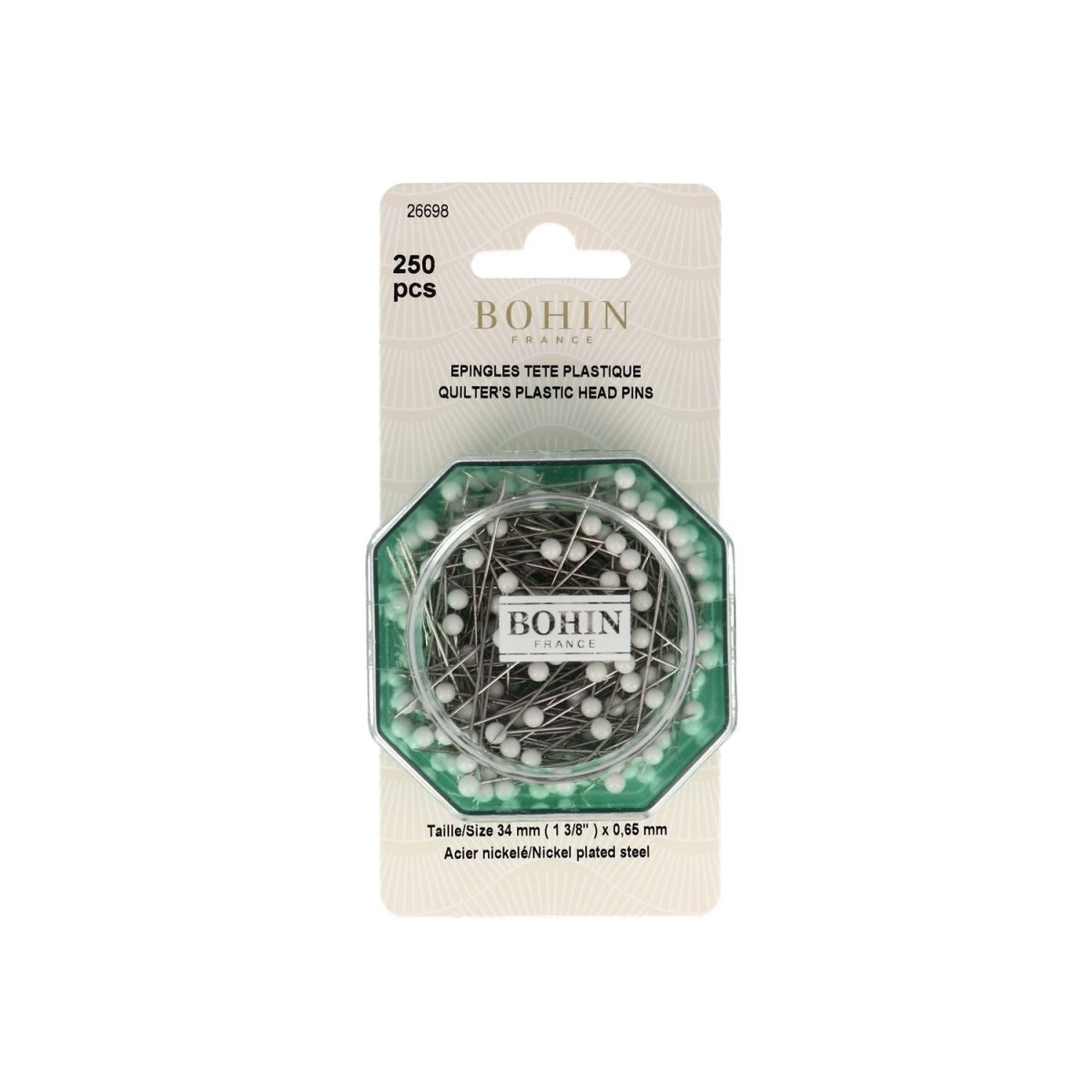 Bohin Épingles tête plastique blanche 34 mm boîte 250