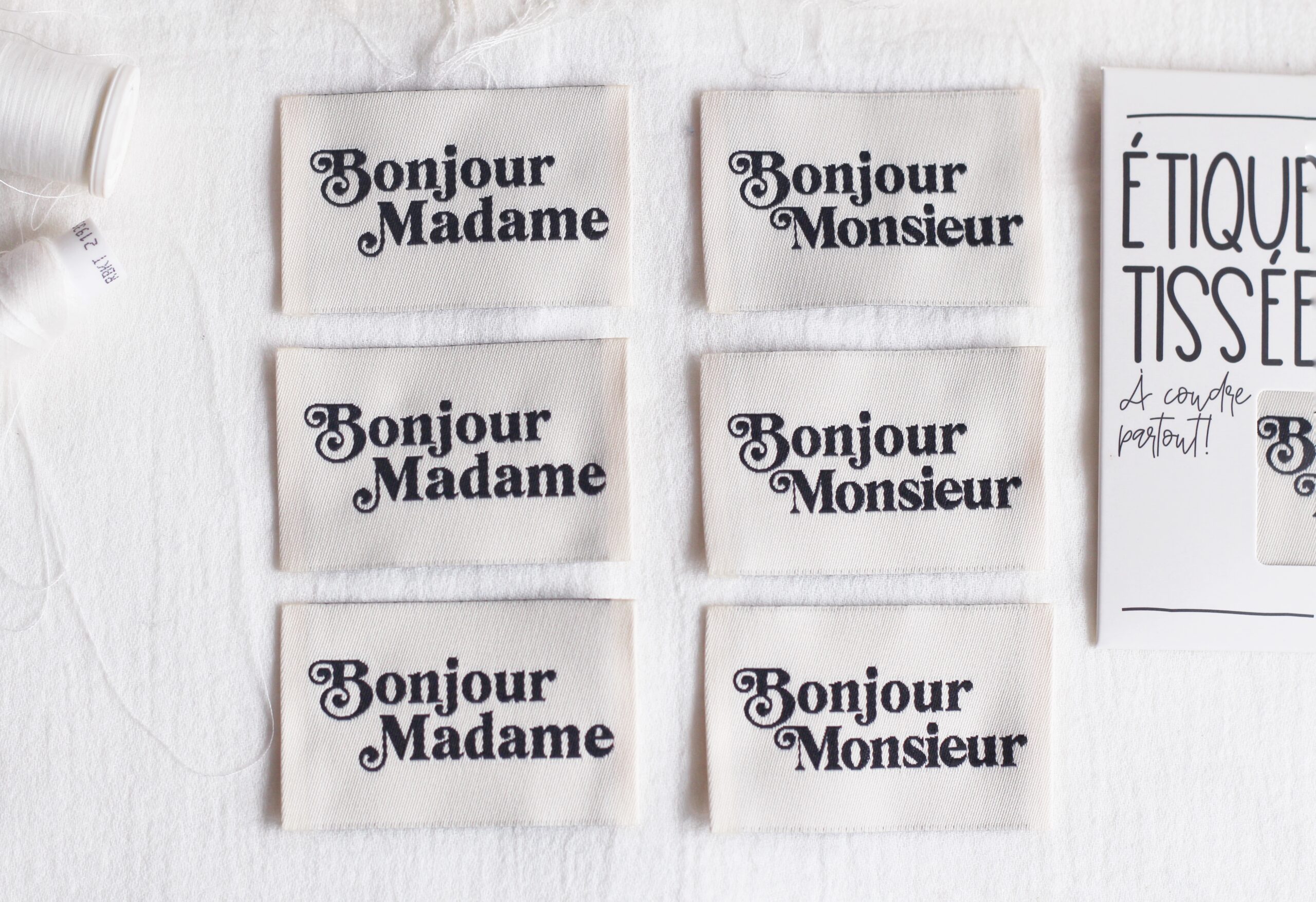 La Petite Maison Couture Bonjour Mme Mr Noir étiquette à coudre x6 écru