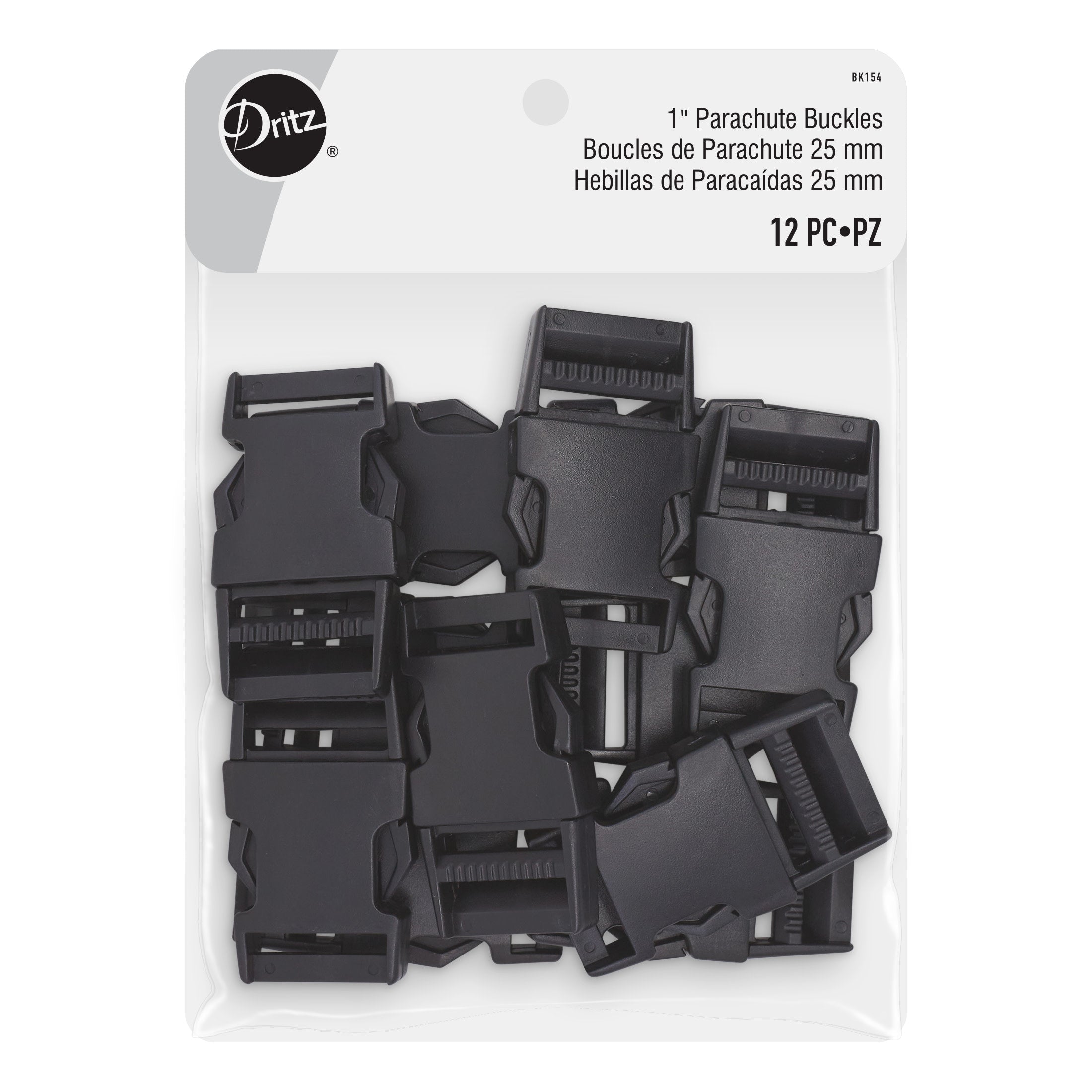 Dritz BK154 Boucles Sac Plastique Noir 25 mm 12 pc