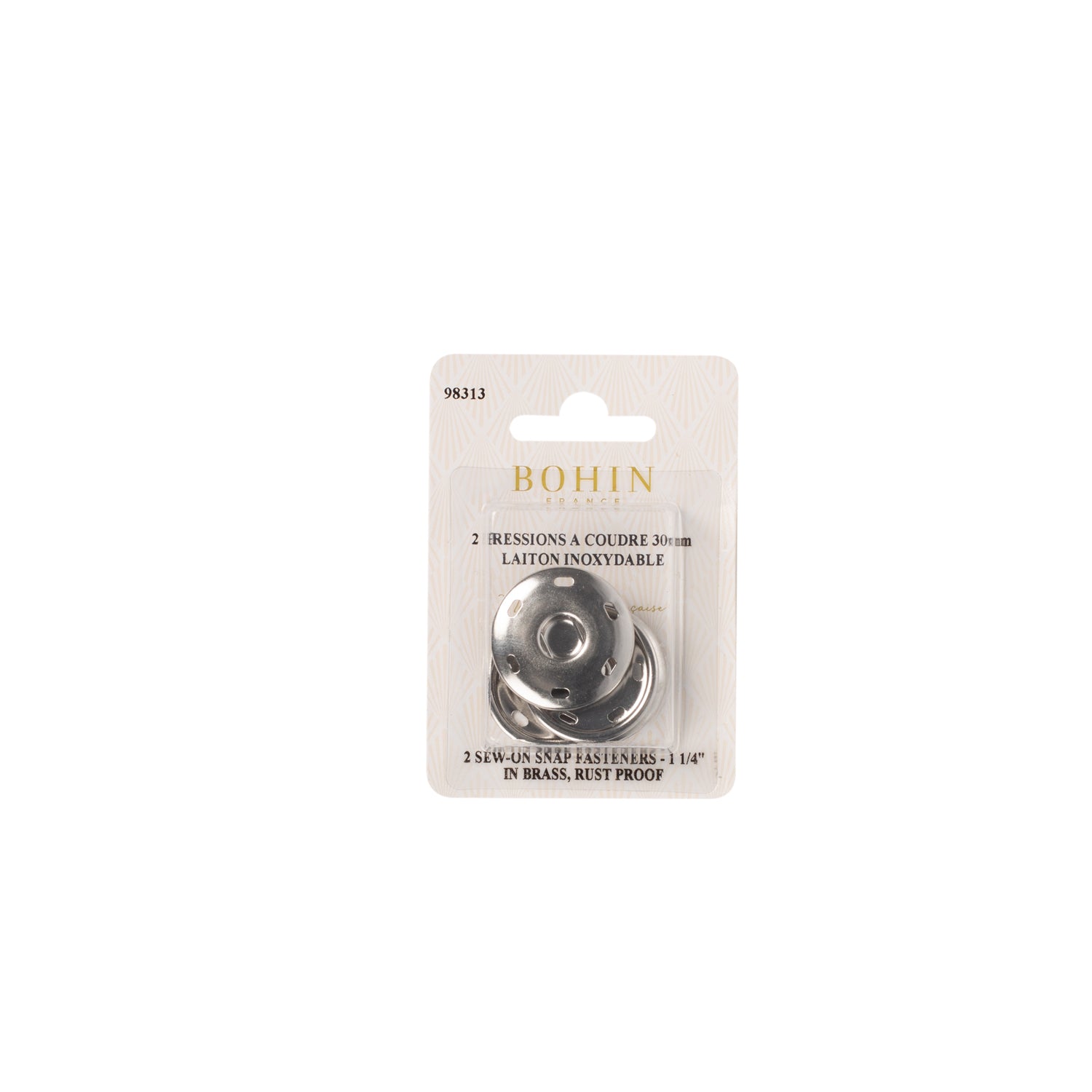 Bohin Boutons et pressions Pressions à coudre argent 30 mm laiton