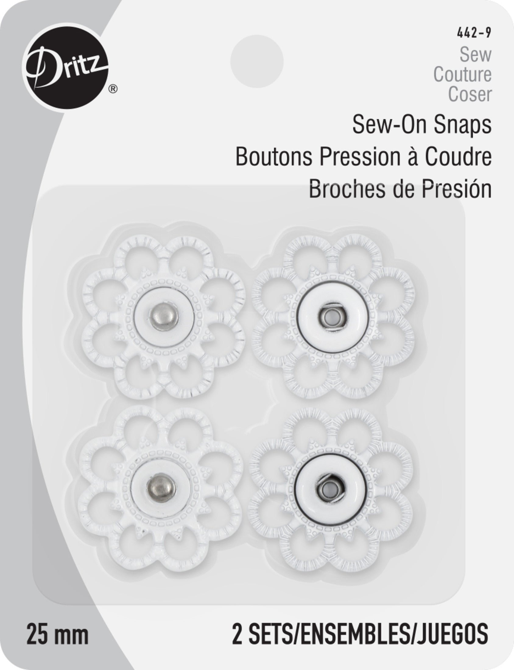 Dritz Boutons Pression à Coudre Blancs 25 mm