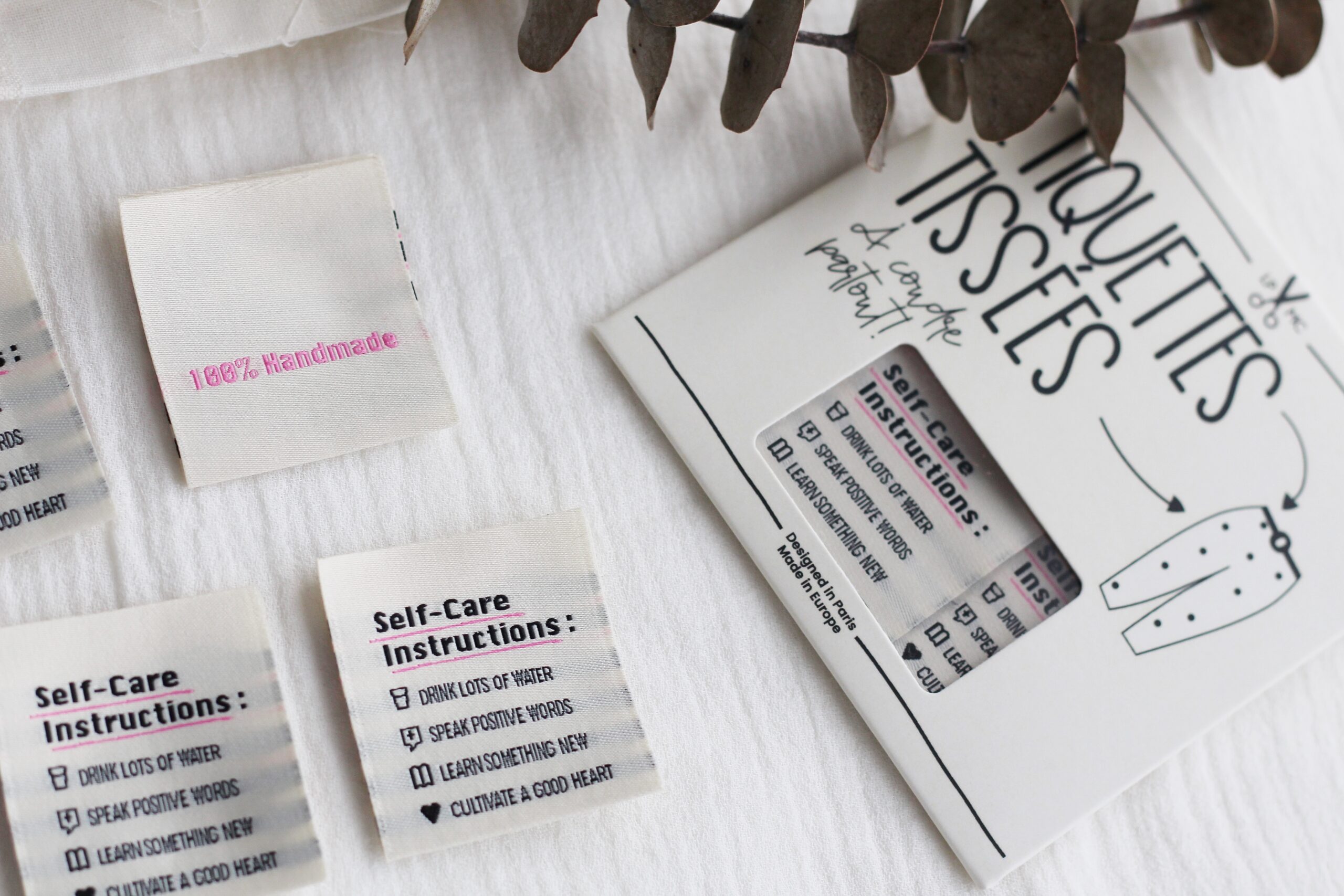 La Petite Maison Couture Selfcare Instructions étiquette tissu x5
