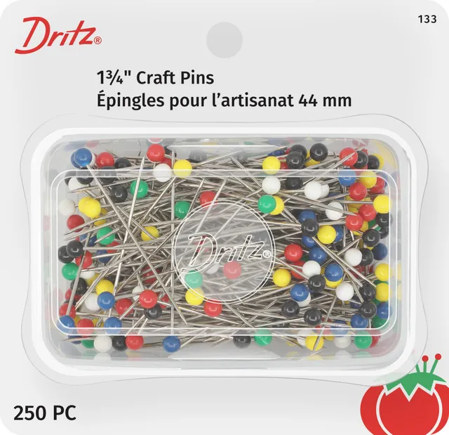 Dritz 133 épingles droites à tête couleur 44 mm 250 pcs