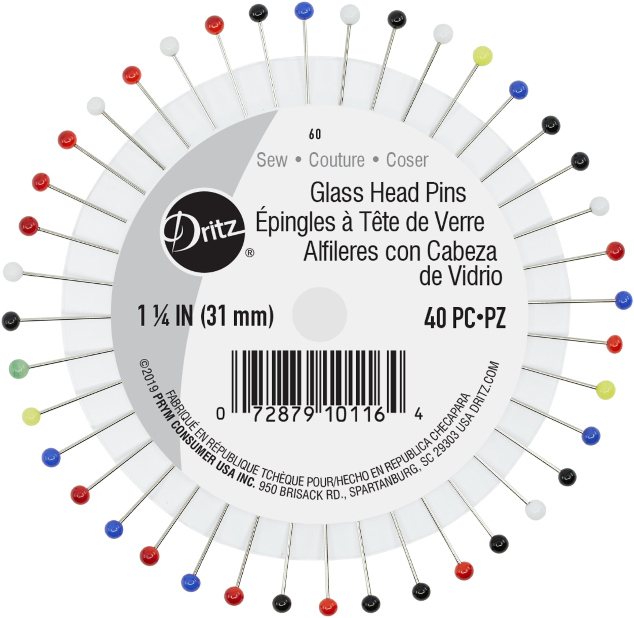 Dritz Glass Head Épingles tête verre 32 mm x100 tissu fin