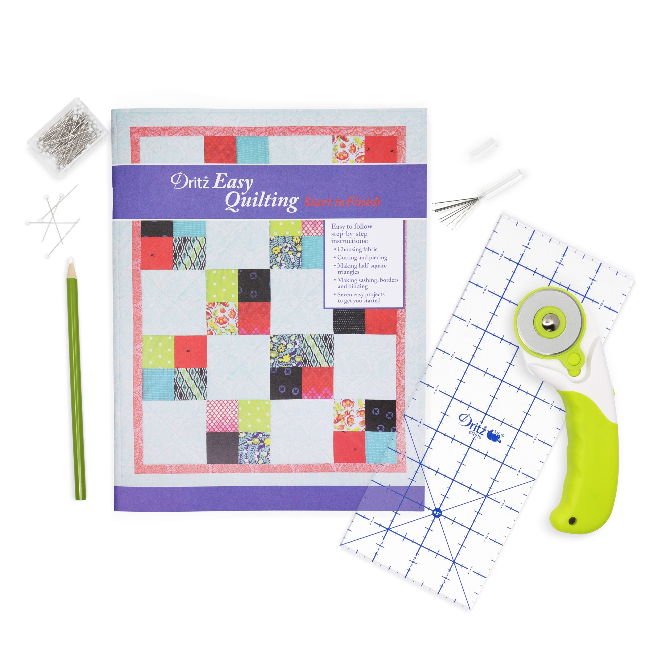 Dritz 3358 kit patchwork débutant cutter 45 mm + livre