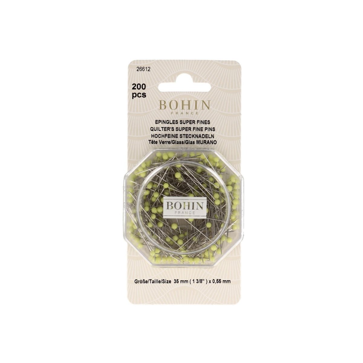 Bohin Épingles Tête Verre 35 mm Assortiment – 200 Épingles Fines