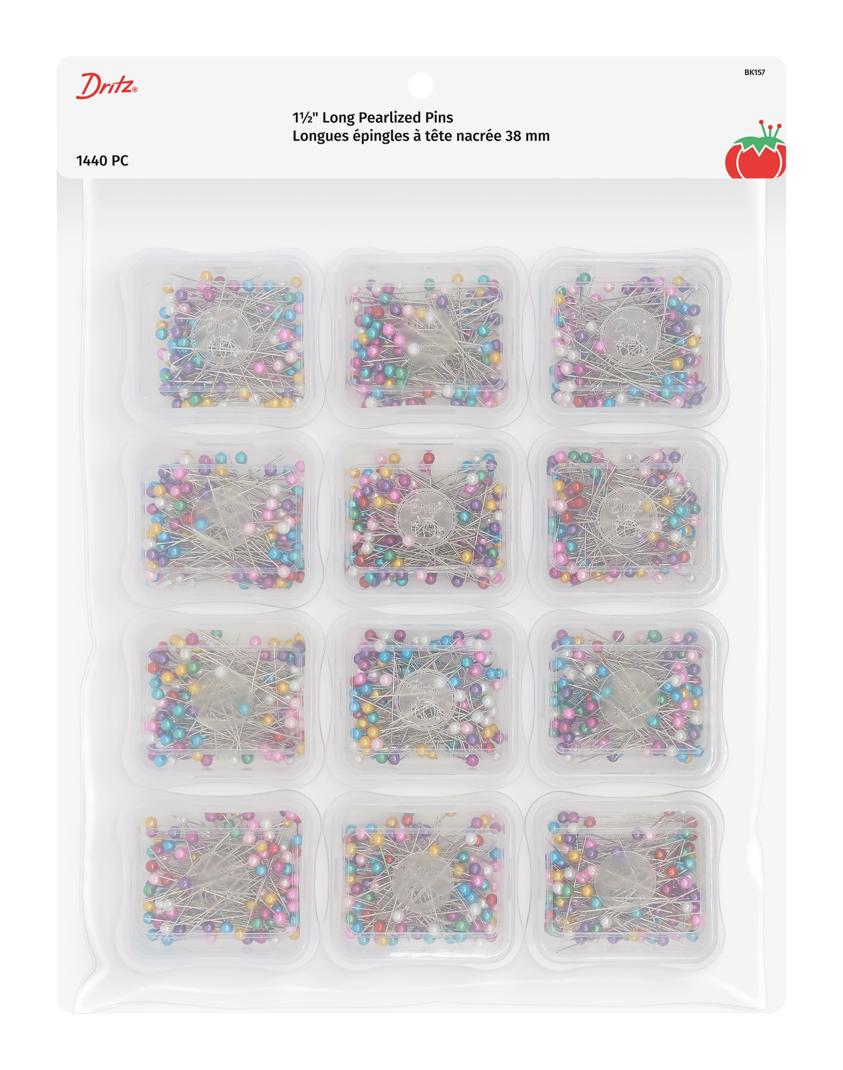 Dritz Épingles Tête Perlée 38mm assorties 1440 pcs