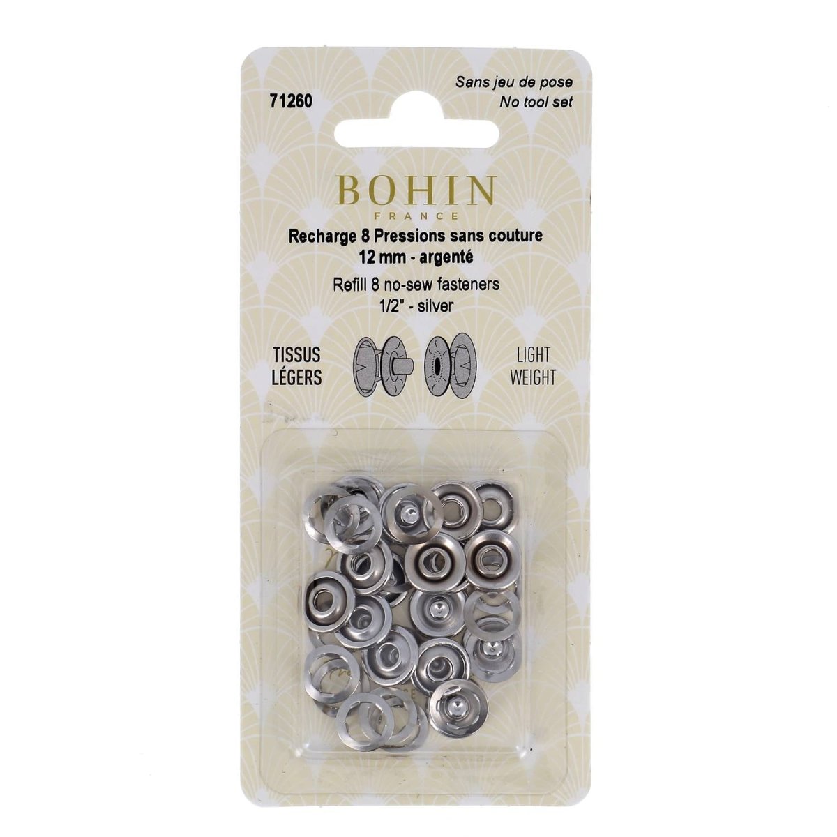 Bohin Boutons et pressions Pressions sans couture enfant 10/12 mm