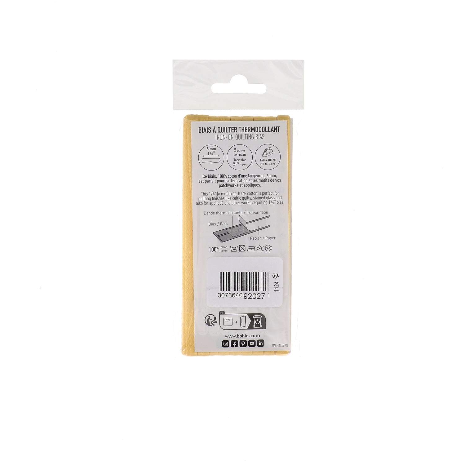 Bohin Biais à quilter thermocollant coton 6 mm 5 m noir