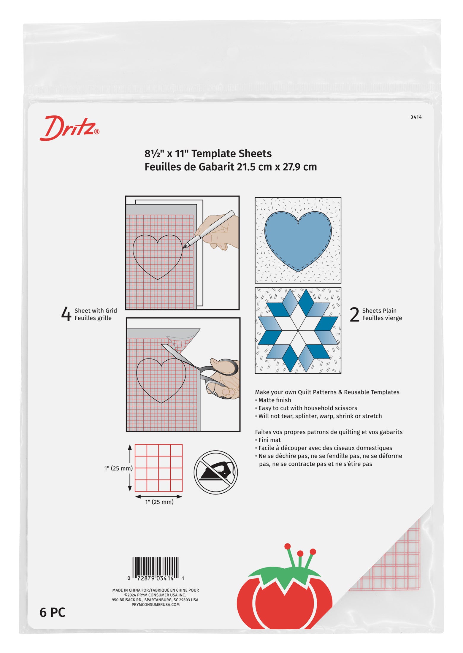 Dritz Template Sheets gabarit patchwork vinyle A4 6 feuilles