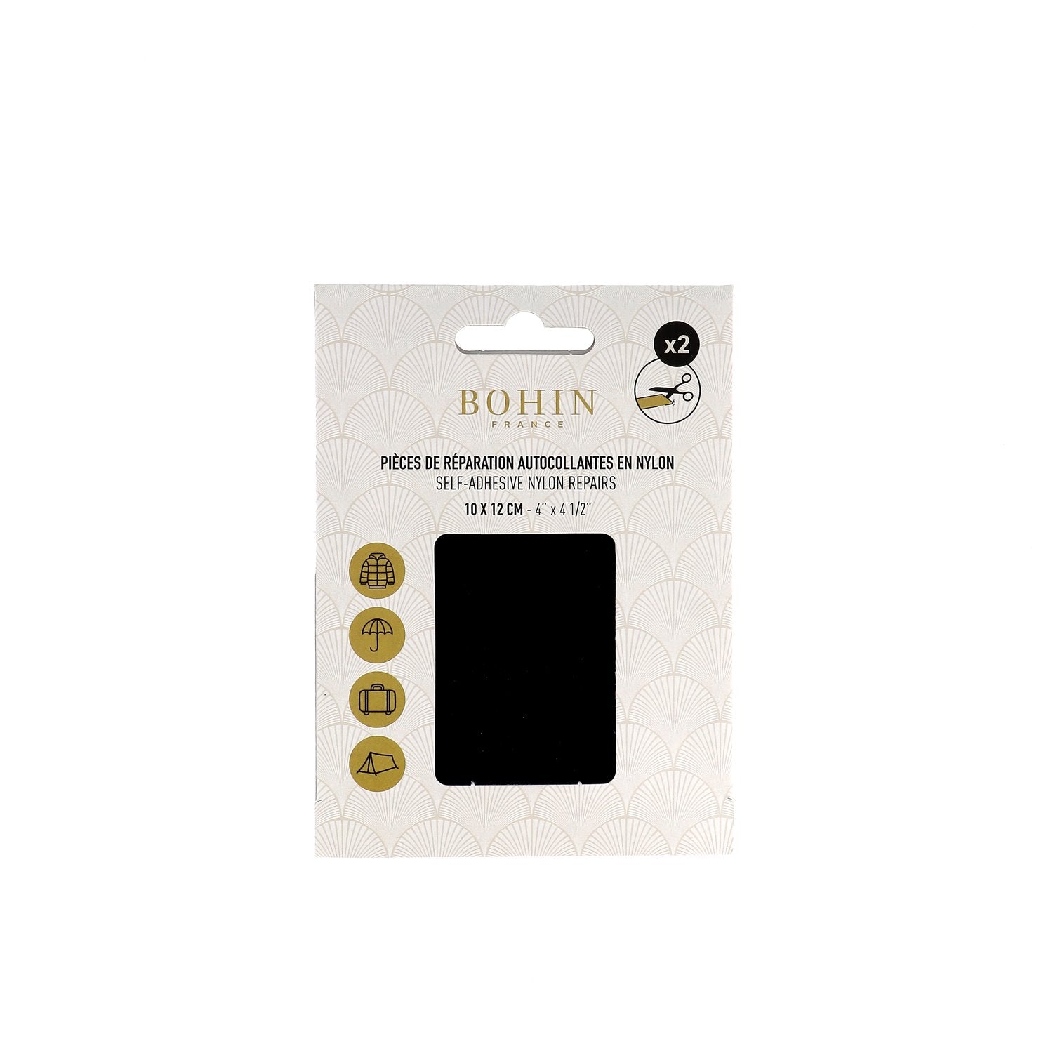 Bohin Colles Nylons autocollants noir x2 réparation 10x12 cm