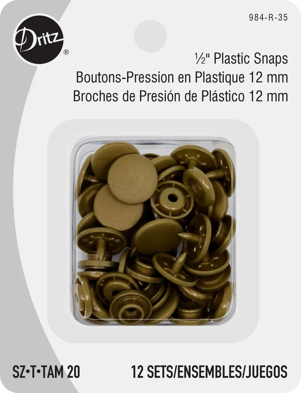 Dritz Fasteners Boutons Pression Plastique Doré 12 Sets